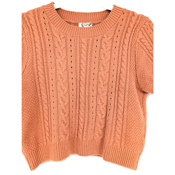 Free People Short + Sweet Cropped Cable Knit Sweater Sugared Almond Large Indie - Picture 4 of 12